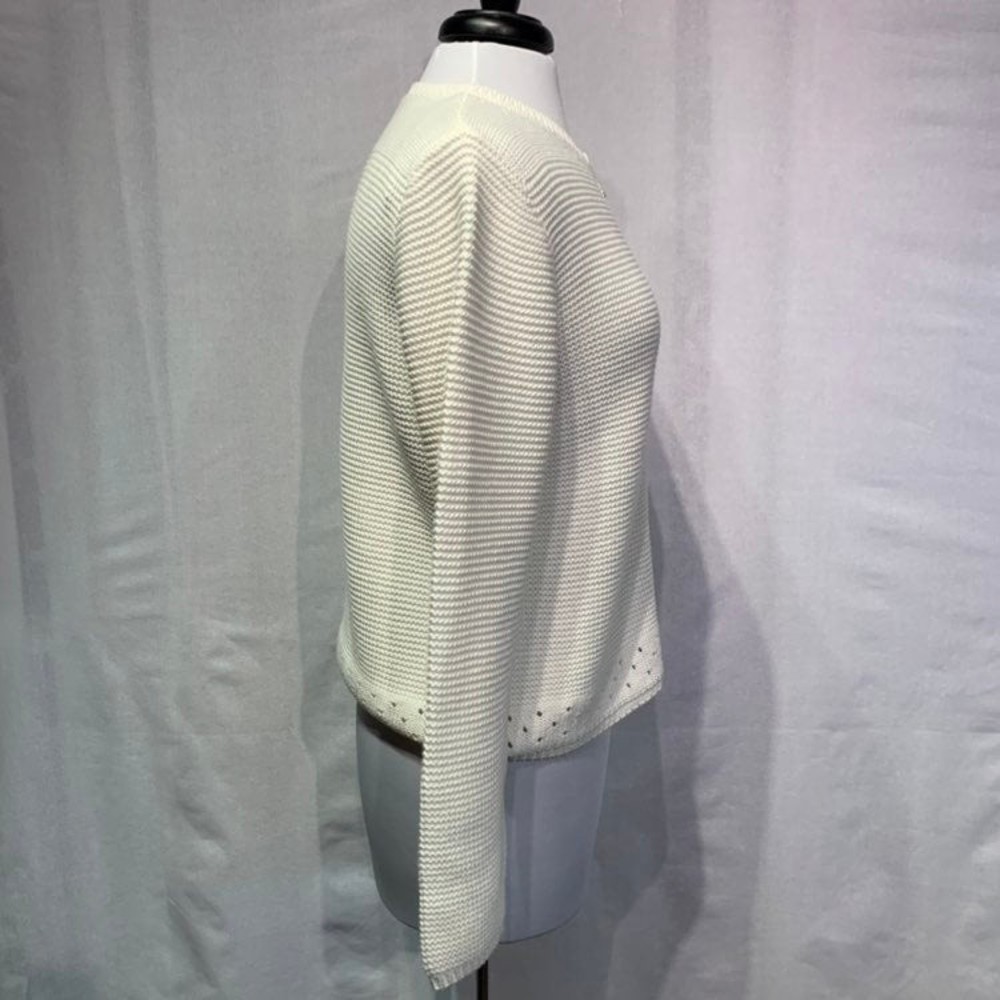 Marble Cream White Ribbed Pointelle knit full zip Cardigan Women's Medium - Picture 7 of 12